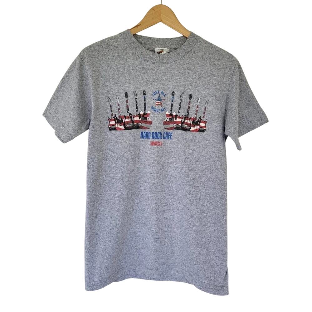 Hard Rock Cafe Honolulu T Shirt Gray Love All Serve All Guitar Mens Size S